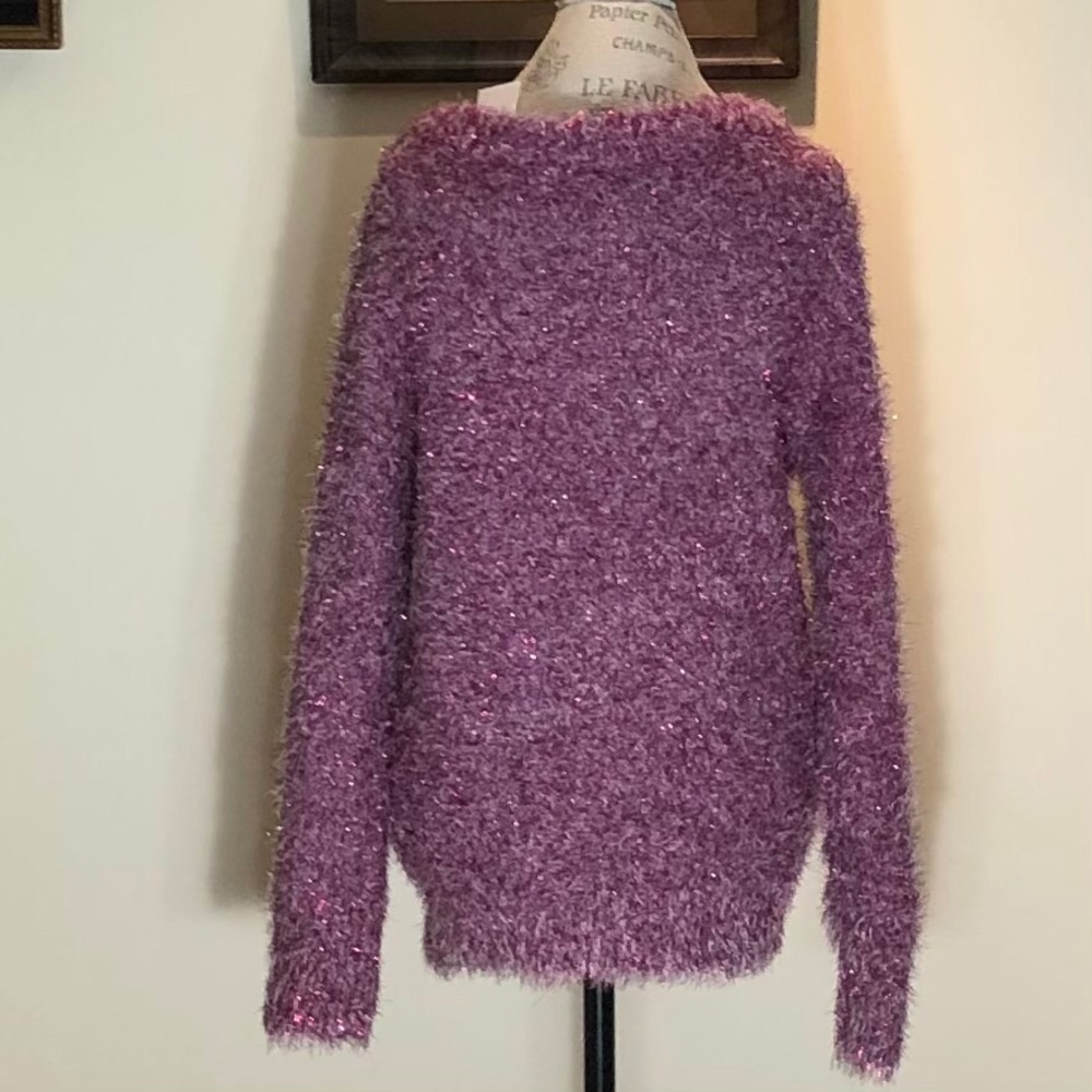 New York & Co. Pink Fuzzy Sparkle Sweater Sz M - Picture 6 of 13